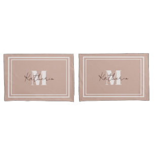 Housse D'oreillers Boho Blush Beige Monogramme Coussin Couleur D2AFA1
