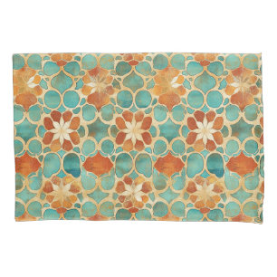 Housse D'oreillers Boho Marocain Turquoise et Terracotte Floral