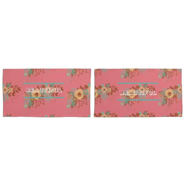 Housse D'oreillers Boho moderne rose floral (devant-Set)