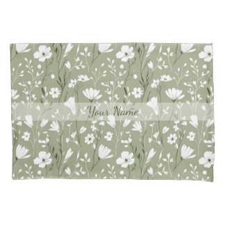Housse D'oreillers Boho Vert Sauge Floral Personnalisé 