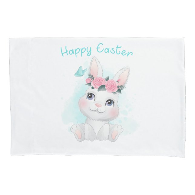 Housse D'oreillers Bonne Pâques - Jolie Filles & Femmes Bunny Aquarel (devant)