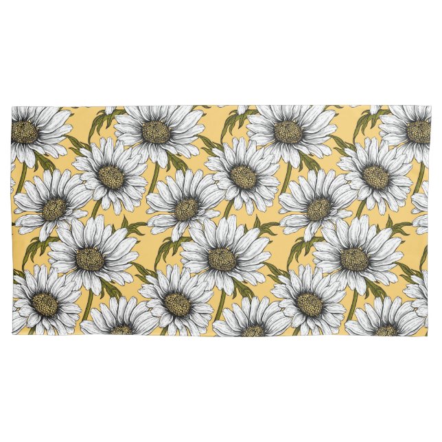 Housse D'oreillers Bouches blanches, fleurs sauvages sur jaune (devant-gauche)