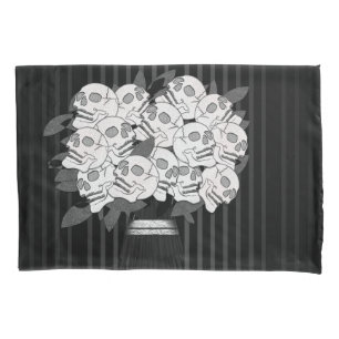 Housse D'oreillers Bouquet de Roses de Crâne Noir & Blanc
