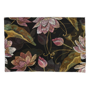 Housse D'oreillers Broderie Lotus Fleurs Motif sans couture