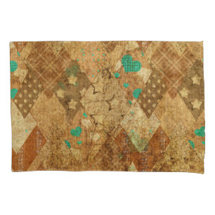Housse D'oreillers Brown Grunge Quilt Stars Coeurs