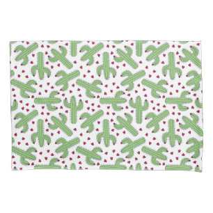 Housse D'oreillers Cactus illustré et motif de fleurs rose