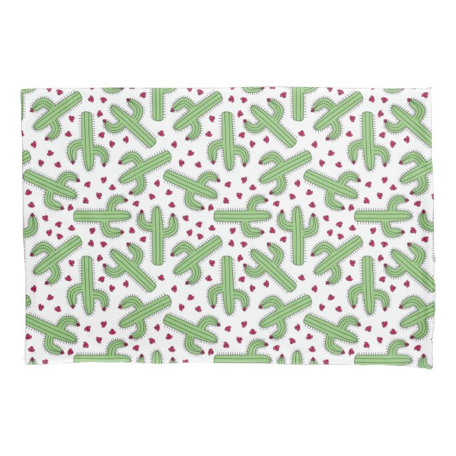 Housse D'oreillers Cactus illustré et motif de fleurs rose (devant-gauche)