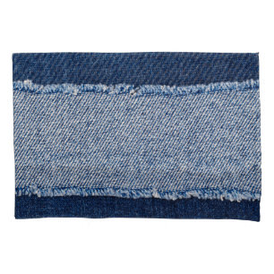 Housse D'oreillers Cadre de jean bleu denim fringé.