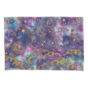 Housse D'oreillers Caisse de coussin de "lune et d'étoiles" (Or-Etc.