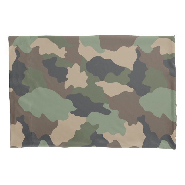 Housse D'oreillers Camouflage Bois Camo Kaki Tan Noir Monogramme (devant)