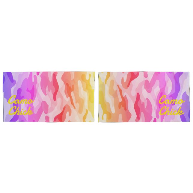 Housse D'oreillers Camouflage de filles Pastels Monogramme en Jaune | (devant-Set)