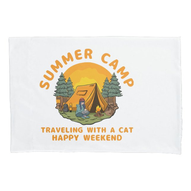 Housse D'oreillers Camp d'été en voyage avec un chat (devant)