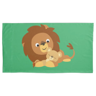 Housse D'oreillers Caricature adorable Lion Papa Et Cub