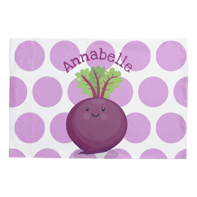 Housse D'oreillers Caricature de betterave mignonne et violette (Dos)