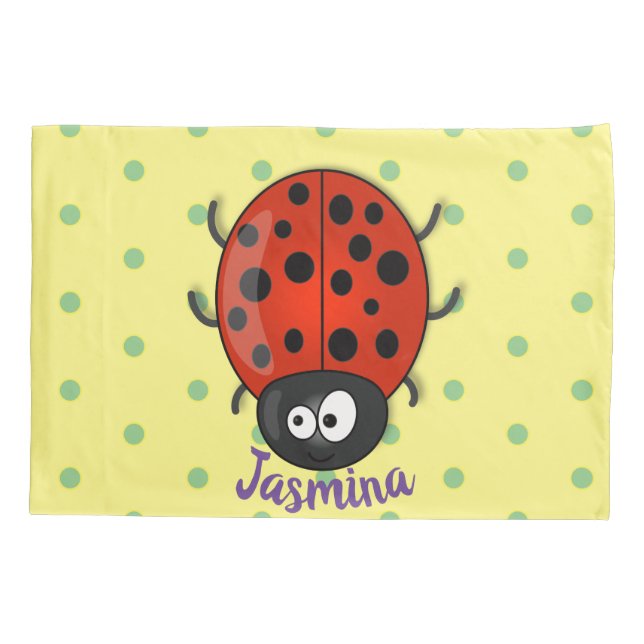 Housse D'oreillers Caricature de coccinelle rouge joyeux (Dos)