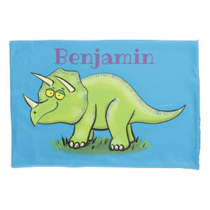 Housse D'oreillers Caricature de dinosaure de triceratops vert mignon