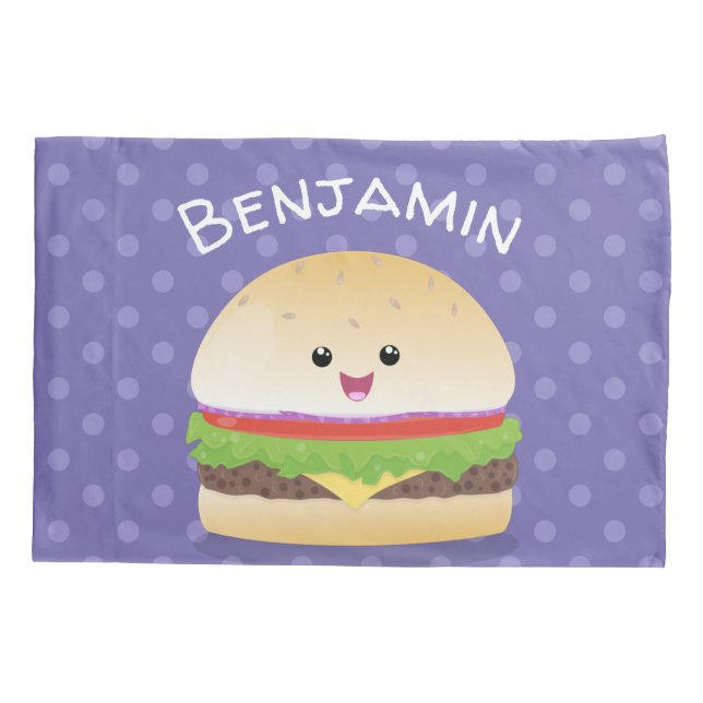 Housse D'oreillers Caricature de hamburger kawaii joyeux (Dos)