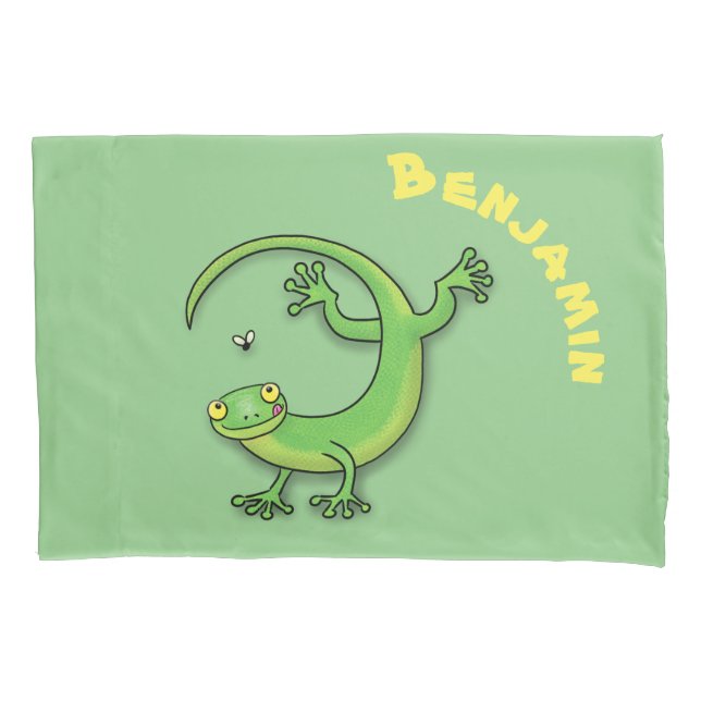 Housse D'oreillers Caricature de lézard de gecko vert mou (devant)