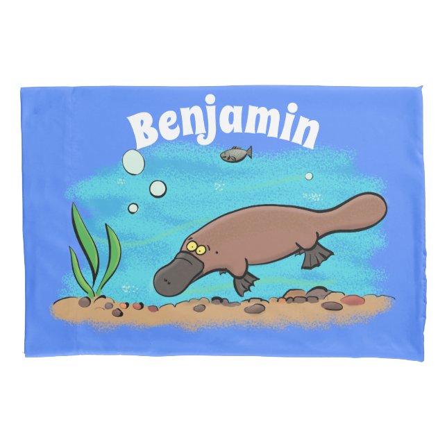 Housse D'oreillers Caricature de natation de Cute platypus (devant)