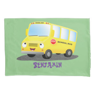 Housse D'oreillers Caricature du bus scolaire jaune joyeux