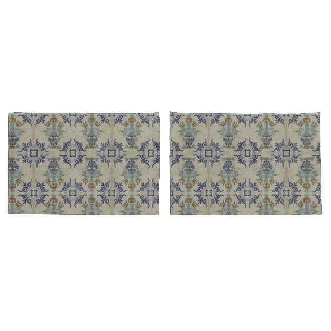 Housse D'oreillers Carrelage Delft Antique Pot de Fleur Céramique (Dos-Set)