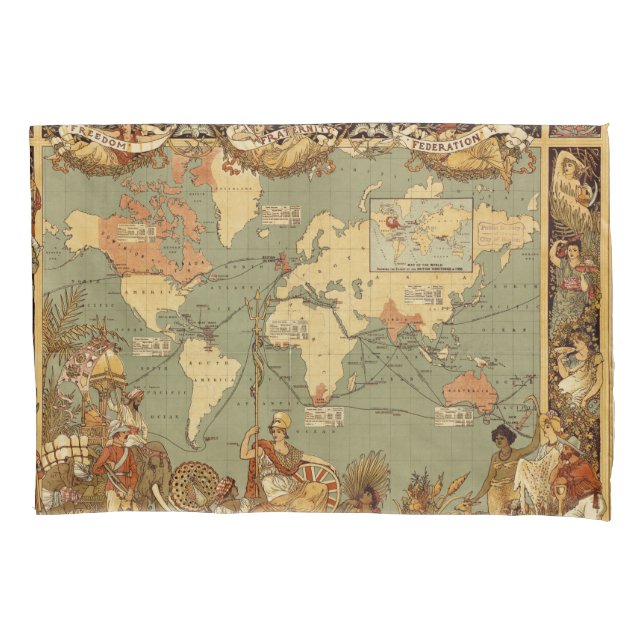 Housse D'oreillers Carte du monde Antique 1886 Illustré (devant)