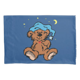 Housse D'oreillers Casquette de nuit bleu somnolent d'ours de