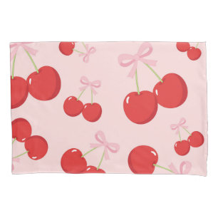 Housse D'oreillers Cerises rouges avec cou rose Coquette Cottage Chic