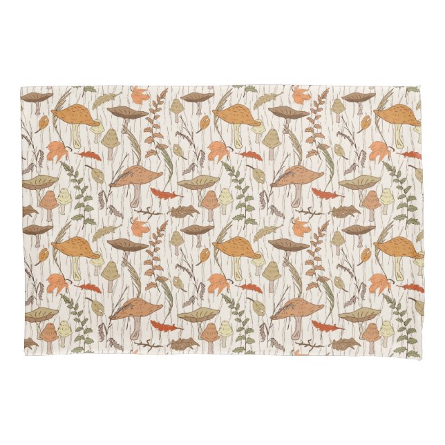 Housse D'oreillers Champignons et Feuilles d'automne - motif sans sou (devant)