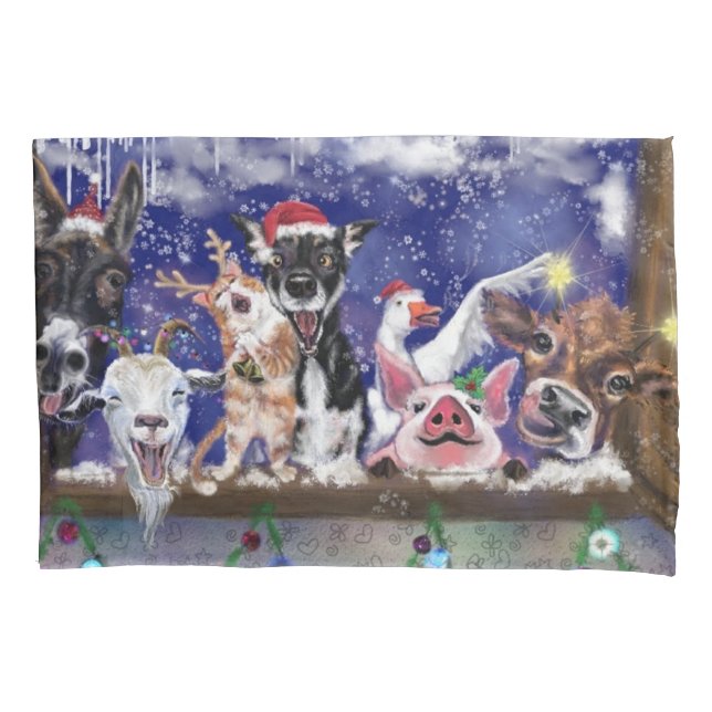 Housse D'oreillers Chanson de Noël - Fête des animaux (devant)