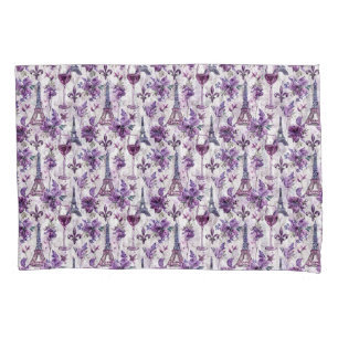 Housse D'oreillers Charme parisien Violet Tour Eiffel et Floral