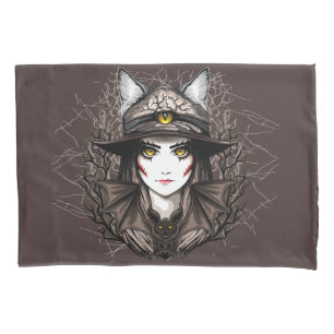 Housse D'oreillers Chat de sorcière Halloween Déplaisant Portrait mig