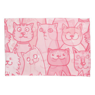 Housse D'oreillers Chats Roses, Motif Adorable Sans Seamless.