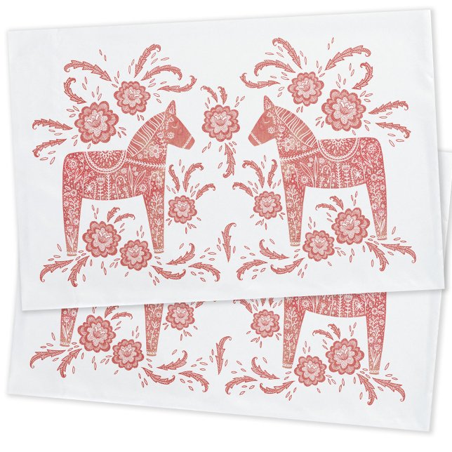 Housse D'oreillers Cheval de Dala suédois Rouge et blanc (Swedish Dala Horse red and white pillow cases)