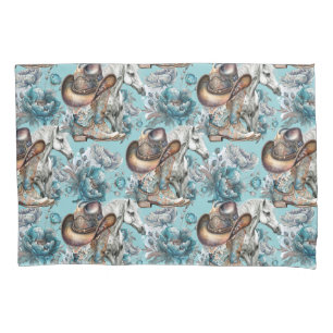 Housse D'oreillers Cheval fille cowgirl motif floral turquoise