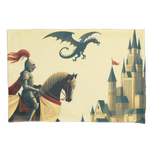 Housse D'oreillers Chevalier médiéval/dragon/château fantastique