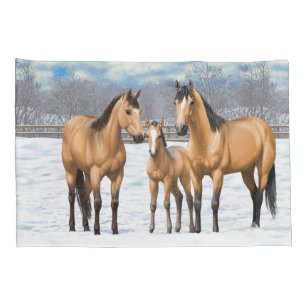 Housse D'oreillers Chevaux En Peau De Bouche En Neige