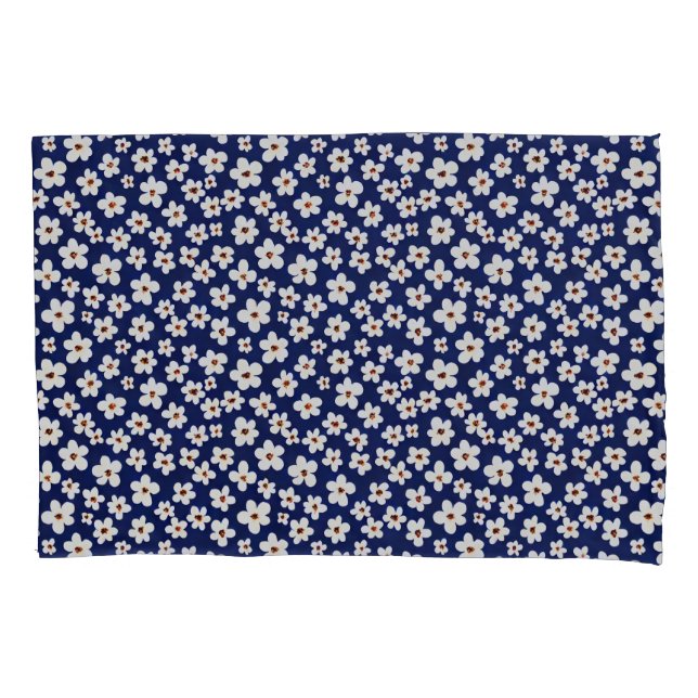 Housse D'oreillers Chic Boho Daisies Motif bleu foncé (devant)