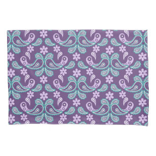 Housse D'oreillers Chic démodé motif paisley violet et bleu