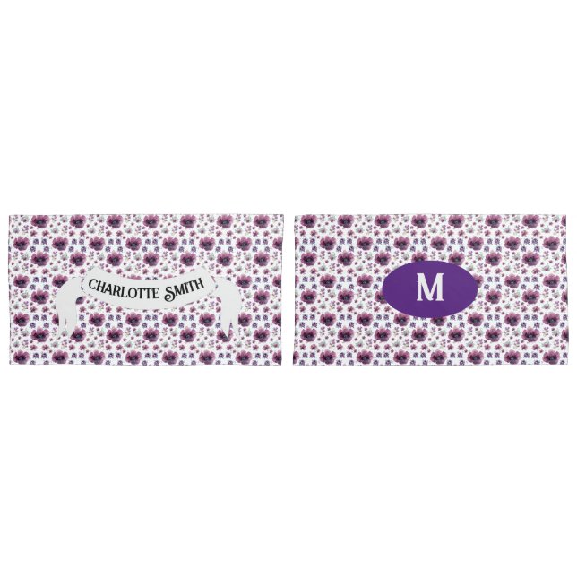 Housse D'oreillers chic floral foliage purple blooming flowers (devant-Set)