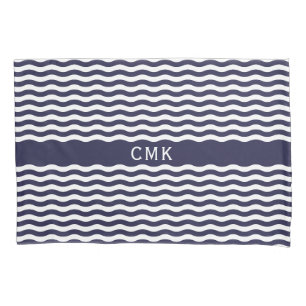 Housse D'oreillers Chic Navy Blue Nautical Waves Beach House