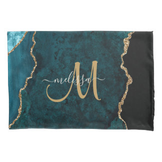 Housse D'oreillers Chic Turquoise Gold Parties scintillant Agate Pers