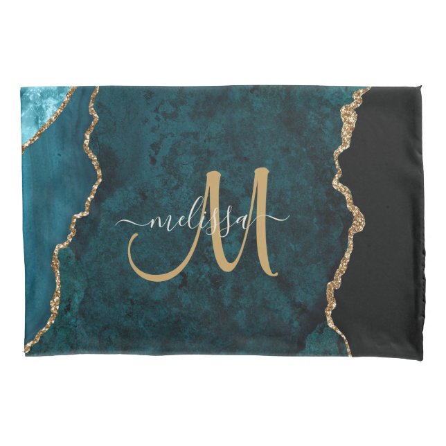 Housse D'oreillers Chic Turquoise Gold Parties scintillant Agate Pers (devant)