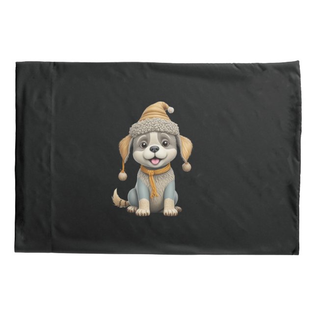 Housse D'oreillers Chien mignon avec vêtements d'hiver (Dos)
