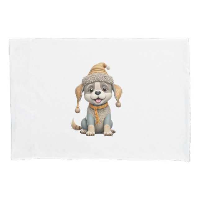 Housse D'oreillers Chien mignon avec vêtements d'hiver (devant)
