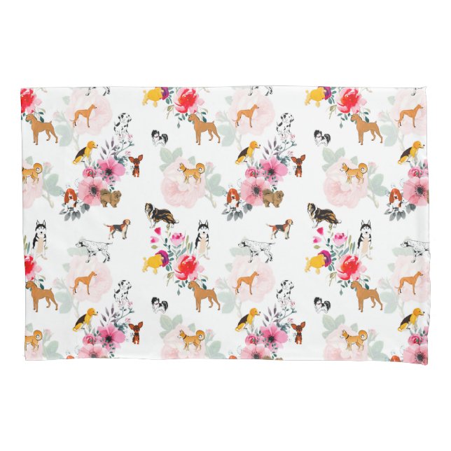 Housse D'oreillers Chiens, Chiens, motif, Fleurs, roses   (devant)