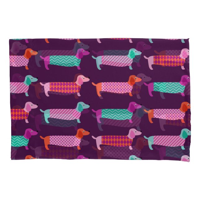 Housse D'oreillers Chiens de Dachshund : Motif mignon sans couture. (devant)