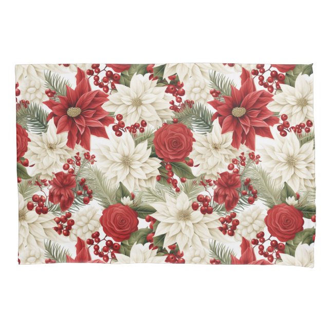 Housse D'oreillers Christmas Poinsettia – Holiday Floral Design (devant)