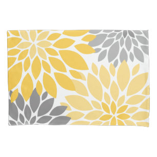 Housse D'oreillers Chrysanthèmes jaunes et gris Motif floral
