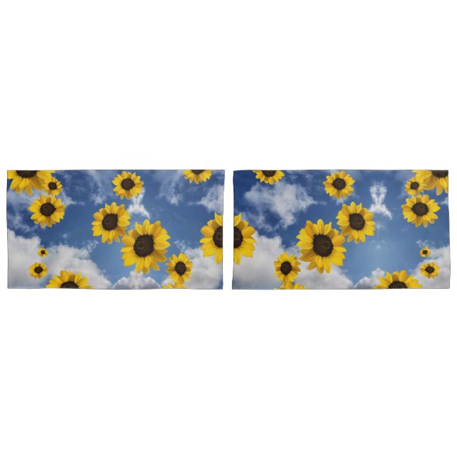 Housse D'oreillers Ciel nuageux et tournesols (devant-Set)